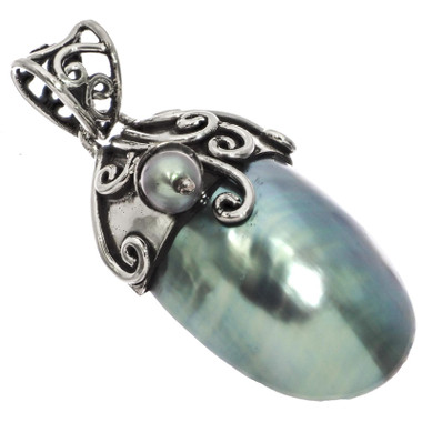 1 1/2" 925 Silver Genuine Silver Nautilus Freshwater Pearl Shell Pendant