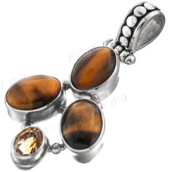2 1/16" 925 Sterling Silver Tiger Eyeea Citrine us Pendant