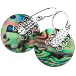 1" 925 Silver Paua Abalone Shell Round French Earrings