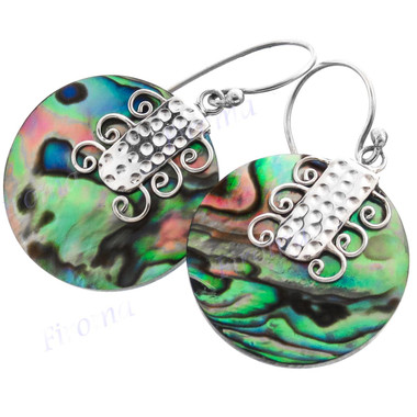 1" 925 Silver Paua Abalone Shell Round French Earrings