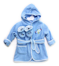 Hooded Terry Bathrobe with Booties, Blue Plane