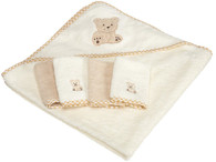 Hooded Terry Bath Towel with 4 Washcloths, Brown Bear
