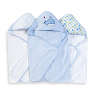 3 Count Soft Terry Hooded Towel Set, Blue Whale