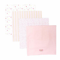 4 Pack Receiving Blanket, Pink Butterfly
