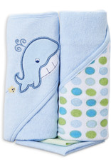 2 Hooded Towel with 2 Washcloths, Blue Whale