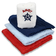 4 Pack Woven Washcloth Set, Navy Nautical