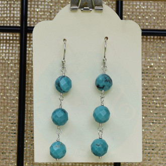 Round Turquoise 3 Drop Earrings