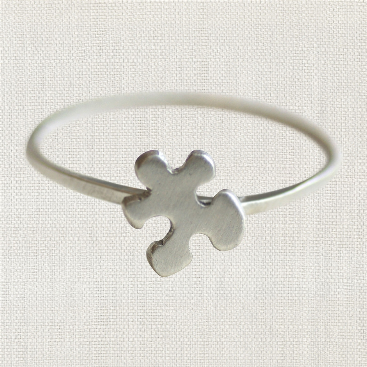 Sterling Silver Stackable Exp Rhodium-Plated Awareness Puzzle Piece Ring
