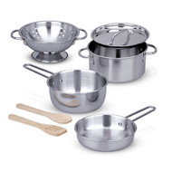 Kitchen Pretend Play Stainless Steel Pots & Pans Set