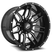 20" INCH XF OFF ROAD XF222 GLOSS BLACK MILLED WHEELS AND 33" TIRES 6X5.5 FITS 6 LUG AVALANCHE  ESCALADE SUBURBAN SIERRA SILVERADO TAHOE YUKON