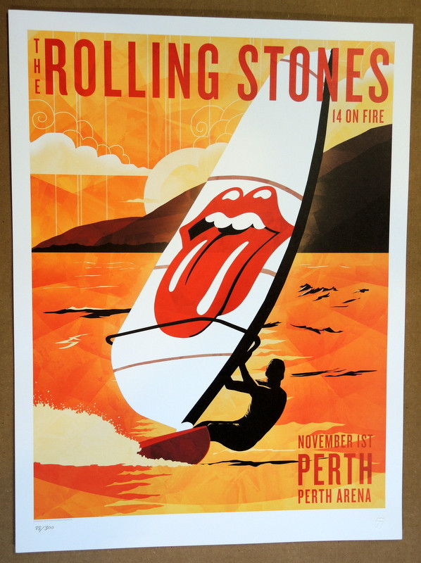 ROLLING STONES - 14 ON FIRE - 2014 - PERTH ARENA - AUSTRALIA - #214/300 -  TOUR POSTER - KEITH RICHARDS - MICK JAGGER - Rock Candy Posters