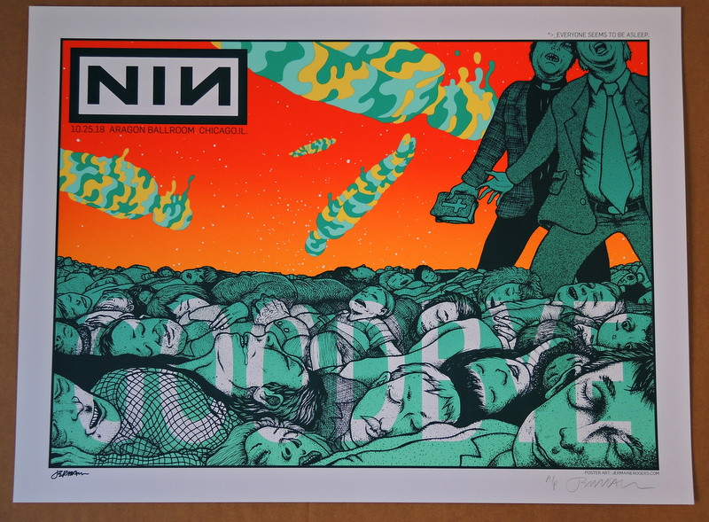 NINE INCH NAILS - NIN - ARAGON CHICAGO - 2018 - A/P - JERMAINE ROGERS - WHITE PAPER - ARTIST PROOF - POSTER - Rock Candy Posters