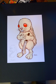 JERMAINE ROGERS  - ARTIST PROOF -BUNNY W/ KNIFE - EMBELLISHED - MINI PRINT / HANDBILL - ORIGINAL PRINT