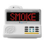 Clock smoke detector has a large digital display for easy viewing