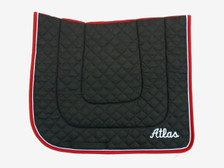 Wilker's Dressage "Winning Colors" Black with Red Trim and White Piping with Embroidered Text Front View