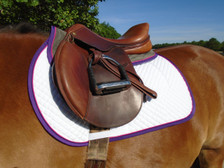 Dark Grey with Purple Trim and Raspberry Piping Horse Memory Foam Half Pad Front View