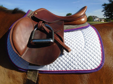 Dark Grey with Purple Trim and Raspberry Piping Horse Memory Foam Half Pad Side View