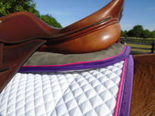 Dark Grey with Purple Trim and Raspberry Piping Horse Memory Foam Half Pad Back View