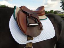 Tan with Hunter Green Trim and White Piping Horse Memory Foam Half Pad Front View