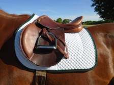 Horse Schooling Pad with Black Trim and Kelly Green Piping Side View
