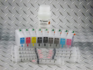 Refillable cartridge kit for Epson Pro 3800 with 9 x refillable cartridges and 1 x 1 liter of i2i Dead Head cleaning fluid (requires set of chips from original  cartridges)..