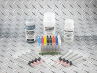 Refillable Cartridge Kit for Epson Photo R1800 with 1 x 4 oz bottle of i2i Absolute Black dye ink for making Screen Separations, 1 x 8 oz bottle of i2i Absolute Clear ink, and 1 x 4 oz bottle of Dead Head cleaning fluid.