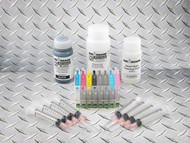 Refillable Cartridge Kit for Epson Photo R2400 with 1 x 4 oz bottle of i2i Absolute Black dye ink for making Screen Separations, 1 x 8 oz bottle of i2i Absolute Clear ink, and 1 x 4 oz bottle of Dead Head cleaning fluid.