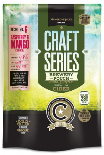 Exploding with the taste of fresh raspberries with a subtle hint of sweet tropical mango.

ABV Aprrox: 4.8%	
Style: Sweet 
Colour: Pale Pink 

This cider pouch has been formulated with only the freshest and best
quality fruit which is then pressed and concentrated using our state of the art evaporators, and then cold filled into a pouch. This ensures we preserve the natural flavour of the fruit, giving you cider which is fresh, crisp and delicious.
 
