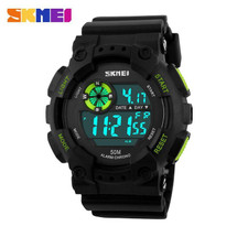 Urban LED Display Watch in Black Strap with Green Buttons- DG1101
