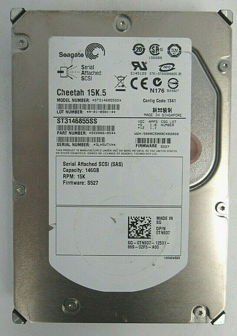 Dell 0TN937 Seagate 9Z2066-054 ST3146855SS 146GB SAS 3Gbps 16MB 3.5" HDD  61-2 - All Things Surplus