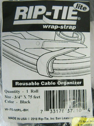 Rip-Tie Lite Wrap Strap W-75-MRL-BK 3/4" x 75ft Reusable Cable Organizer 26-4