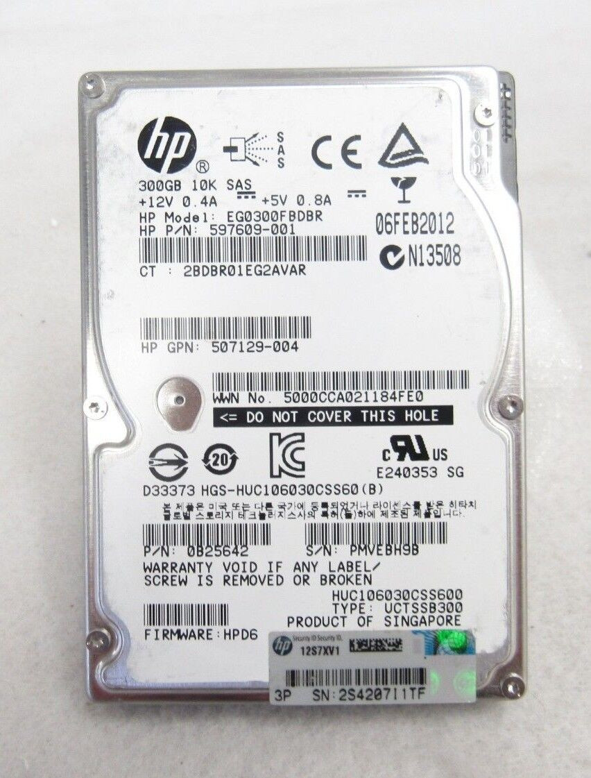 HP Hitachi 597609-001 HUC106030CSS60 10K 300GB 2.5" SAS Server Hard Drive  29-4 - All Things Surplus