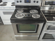 WHIRLPOOL 30 INCH FREE STANDING ELECTRIC SELF-CLEANING OVEN COIL BURNERS 2 LARGE 2 SMALL STORAGE DRAWER BLACK AND SILVER LOCATED IN OUR PORTLAND OREGON APPLIANCE STORE SKU 18358