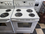 WHIRLPOOL 30 INCH FREE STANDING ELECTRIC RANGE COIL BURNERS 2 SMALL 2 LARGE KEEP WARM OPTION SELF CLEANING OVEN WHITE LOCATED IN OUR PORTLAND OREGON APPLIANCE STORE SKU 18522