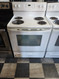 FRIGIDAIRE 30 INCH FREE STANDING ELECTRIC RANGE COIL BURNERS 2 LARGE 2 SMALL SELF CLEANING OVEN STORAGE DRAWER WHITE LOCATED IN OUR PORTLAND OREGON APPLIANCE STORE SKU 18669