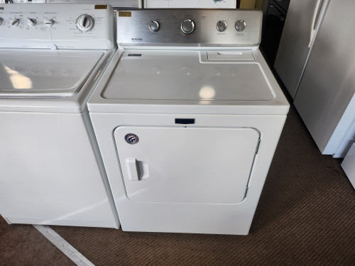 Maytag 29 Inch Electric Dryer with 7.0 Cu. Ft. Capacity, Heavy-Duty Motor, Interior Light, 12 Dryer Cycles, Moisture Sensing, End-of-Cycle Signal, Timed Dry, and Wrinkle Control Option WHITE LOCATED IN OUR PORTLAND OREGON APPLIANCE STORE SKU 19094