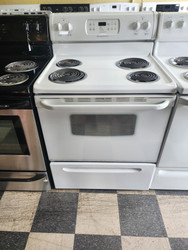FRIGIDAIRE 30 INCH FREE STANDING ELECTRIC RANGE SELF CLEANING OVEN COIL BURNERS 2 LARGE 2 SMALL WHITE LOCATED IN OUR PORTLAND OREGON APPLIANCE STORE SKU 19244