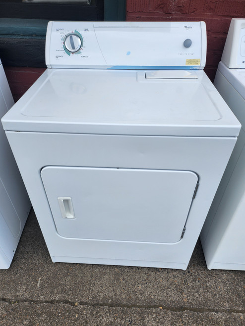 WHIRLPOOL ELECTRIC DRYER 4 CYCLE 2 AUTO DRY 1 HIGH 1 LOW HEAT HIGH HEAT TIMED DRY PLUS AIR DRY TOP FILTER SIDE SWING DOOR WHITE LOCATED IN OUR PORTLAND OREGON APPLIANCE STORE SKU 19248