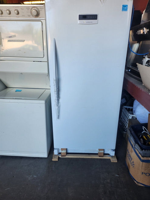 Frigidaire 20.5 cu. ft. Upright Freezer with 4 Full-Width Wire Shelves, Space Wise Shelf Bookends, Store-More Tilt-Out Wire Door Bins Bright Lighting and Frost Free Operation WHITE LOCATED IN OUR PORTLAND OREGON APPLIANCE STORE SKU 19281