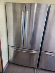 JENNAIR 36 Inch Freestanding 3-Door French Door Refrigerator with 20 Cu. Ft. Total Capacity, Internal Water Dispenser, Ice Maker Climate Control, Spill-Proof Shelves, Humidity-Controlled Crispers, and Gourmet Bay Drawer STAINLESS SKU 19288