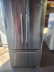 KitchenAid 21.8 cu. ft. Counter-Depth French Door Refrigerator with Adjustable Spill Clean Glass Shelves, Interior Water Dispenser Ice Maker Humidity-Controlled Crisper: Monochromatic Stainless LOCATED IN OUR PORTLAND OREGON APPLIANCE STORE SKU 19290