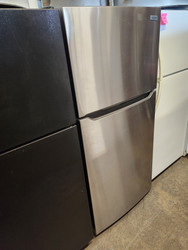 Frigidaire 30 Inch Top Freezer Refrigerator with 18.3 Cu. Ft. Capacity, Adjustable Shelves, Humidity-Controlled Crispers, Half-width Deli Drawer, Gallon Door Bins, Auto-Close Doors, Even Temp Cooling System, and ADA Compliant: Stainless Steel SKU 19310