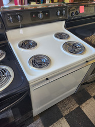 HOTPOINT 30 INCH FREESTANDING ELECTRIC RANGE MANUAL CLEAN OVEN COIL BURNERS 3 SMALL 1 LARGE WHITE LOCATED IN OUR PORTLAND OREGON APPLIANCE STORE SKU 19317
