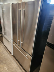JENN-AIR 20 CUBIC FOOT COUNTER DEPTH REFRIGERATOR FRENCH DOOR INTERNAL WATER DISPENSER AND ICE MAKER GLASS SHELVES LARGE DELI DRAWER 2 CRISPER DRAWERS STAINLESS LOCATED IN OUR PORTLAND OREGON APPLIANCE STORE SKU 19323