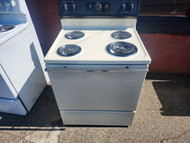 HOTPOINT 30 INCH FREESTANDING ELECTRIC RANGE MANUAL CLEAN OVEN COIL BURNERS 3 SMALL 1 LARGE ALMOND LOCATED IN OUR PORTLAND OREGON APPLIANCE STORE SKU 19365