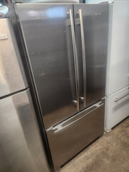 JENN-AIR 20 CUBIC FOOT COUNTER DEPTH FRENCH REFRIGERATOR WITH INTERNAL WATER DISPENSER AND ICE MAKER ADJUSTABLE GLASS SHELVES 2 CRISPER DRAWES LARGE DELI DRAWER PULL OUT FREEZER DOOR STAINLESS LOCATED IN OUR PORTLAND OREGON APPLIANCE STORE SKU 19439