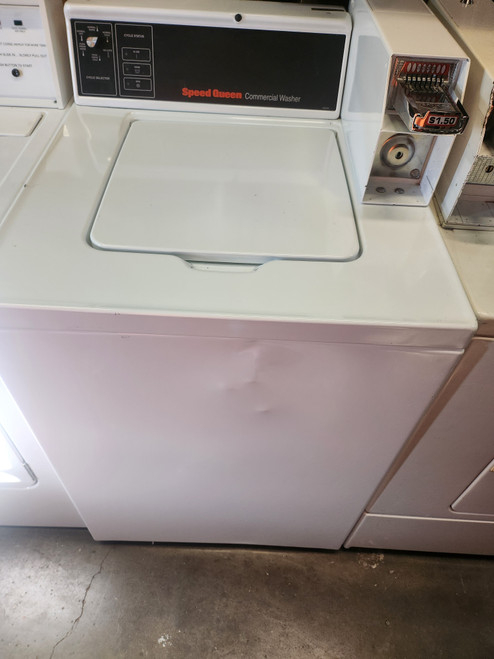 Speed Queen 26 Inch Commercial Top-Load Washer with 3.19 Cu. Ft. Capacity, Stainless Steel Tub, 710 RPM Extraction Speed, Automatic Balancing Suspension, Four-Vane Polypropylene Agitator, 6 Wash Cycles, and Coin Drop: Coin Box Included SKU 19520
