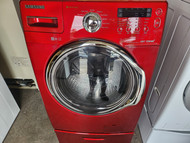 SAMSUNG FRONT LOAD WASHER WITH PEDESTAL 11 CYCLE SETTINGS 4 TEMPERATURES 3 SPEED PLUS NO SPIN 3 SOIL OPTIONS RED LOCATED IN OUR POTLAND OREGON APPLIANCE STORE SKU 19524