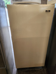 FRIGIDAIRE 19 CUBIC FOOT UPRIGHT MANUAL DEFROST 3 SHEVELS 5 DOOR COMPARTMENTS IN THE DOOR FOR EXTRA STORAGE ALMOND LOCATED IN OUR PORTLAND OREGON APPLIANCE STORE SKU 19232
