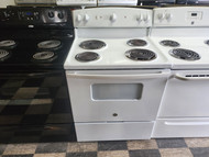 GE 30 INCH FREESTANDING ELECTRIC RANGE COIL BURNERS 2 LARGE 2 SMALL MANUAL CLEAN OVEN WHITE LOCATED IN OUR PORTLAND OREGON APPLIANCE STORE SKU 19533